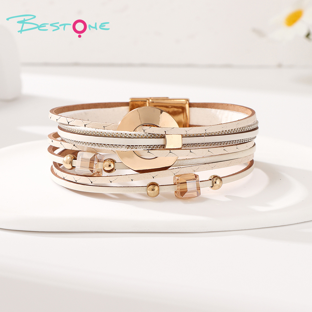 Женский многослойный кожаный браслет в стиле boho с геометрическим дизайном, минимализм, оптом