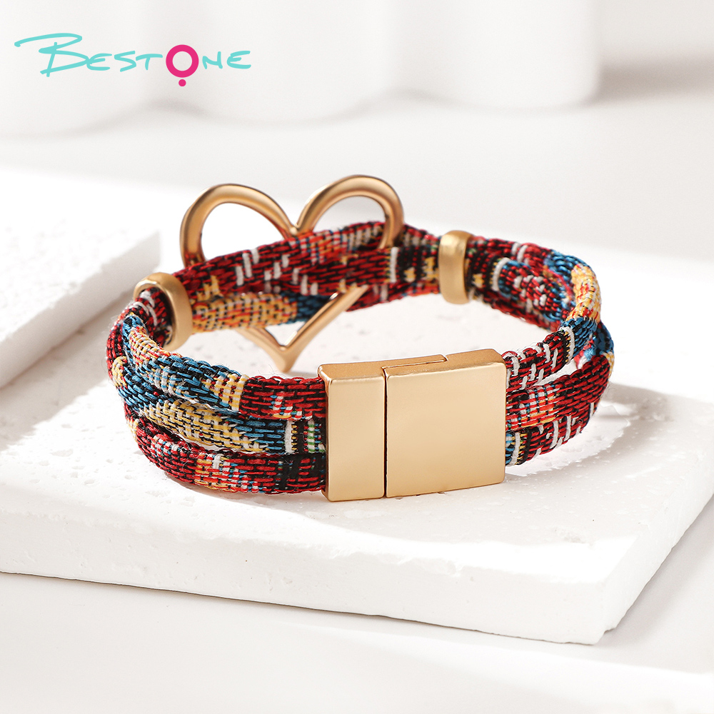 Женский многослойный браслет в стиле boho с сердцем, плетёный браслет с магнитной застёжкой, оптом
