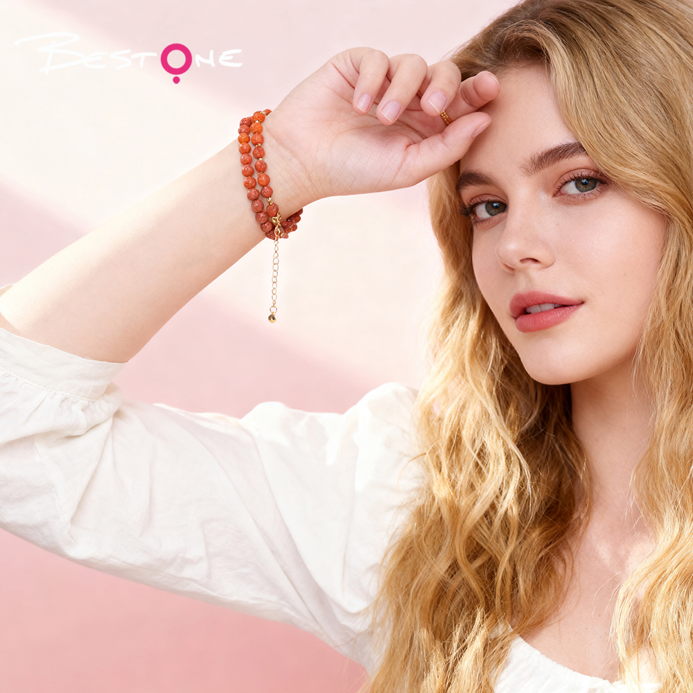 Двухслойный браслет с сердцем из натуральных камней