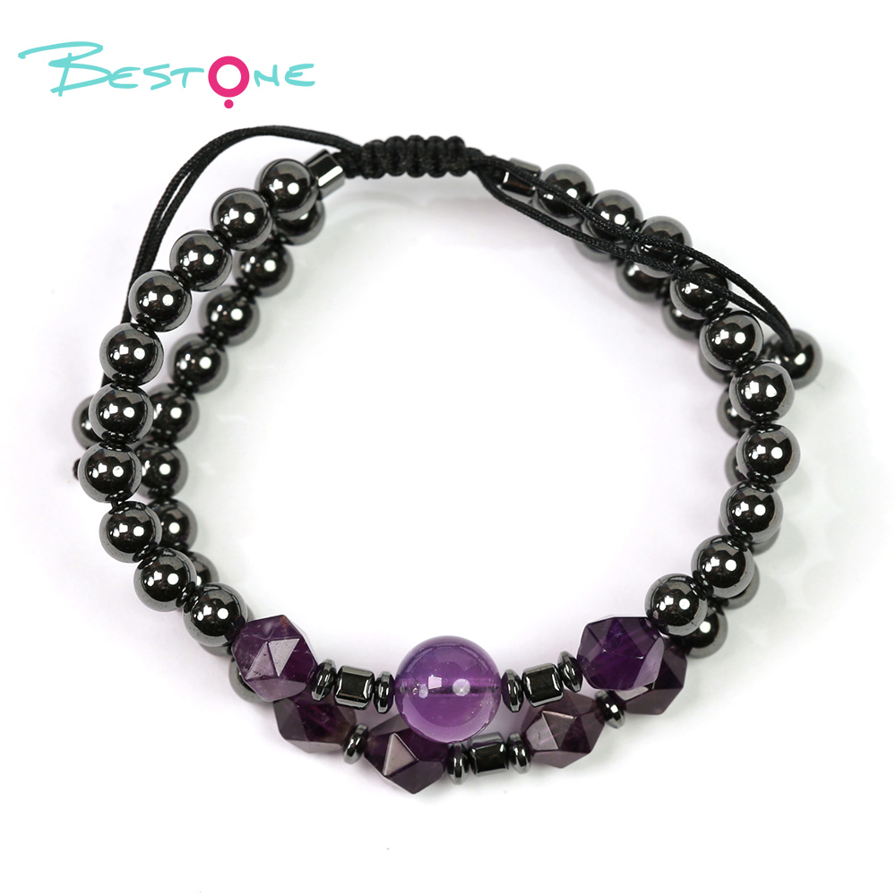 Мужской двойной браслет из натуральных камней с гематитом, регулируемый плетёный браслет