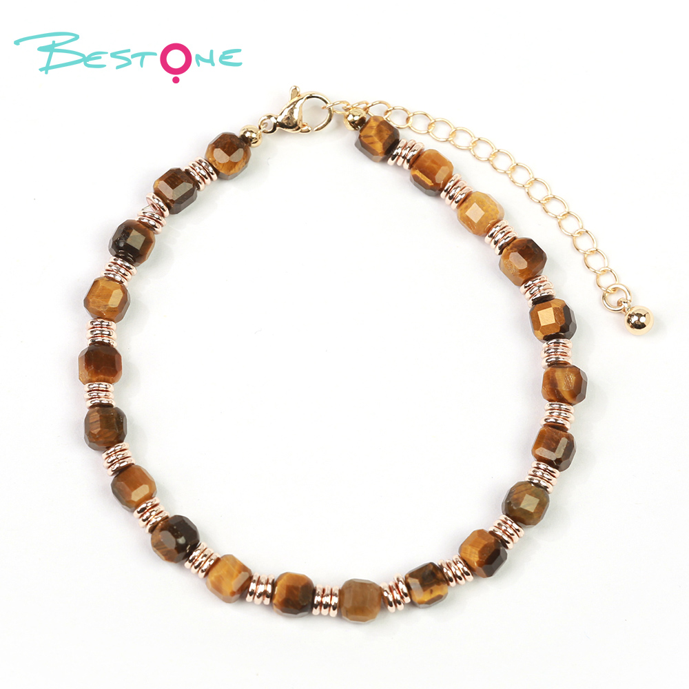 Женский браслет из натуральных камней с позолоченными элементами, браслет из тигрового глаза и аметиста, оптом