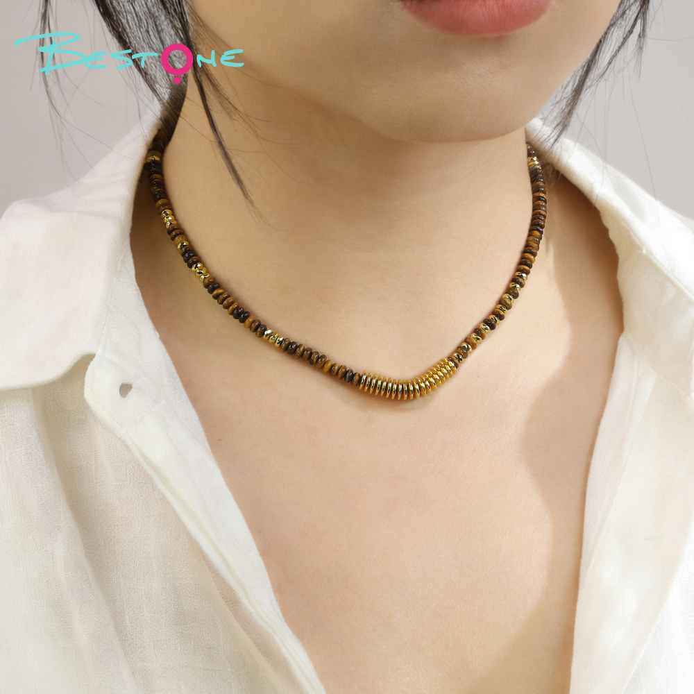 Ожерелье из тигрового глаза с золотыми вставками оптом