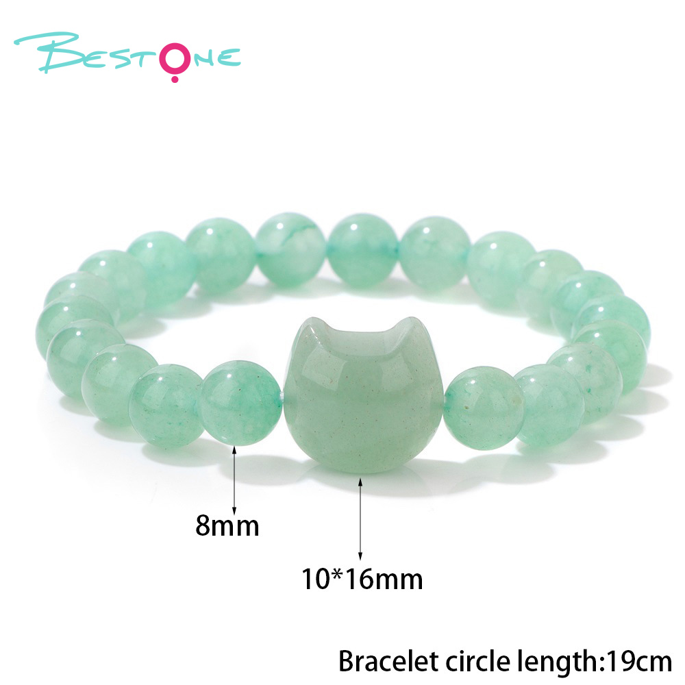 Браслет с бусиной «Кошачья голова» 10×16 мм из натуральных камней, бусины 8 мм, на эластичной нити