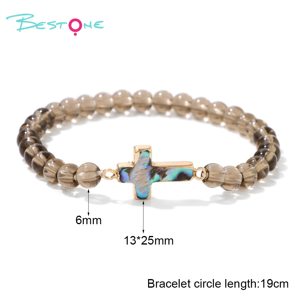 Браслет из раухтопаза 6 мм с вставками из перламутра абалон, на эластичной нити