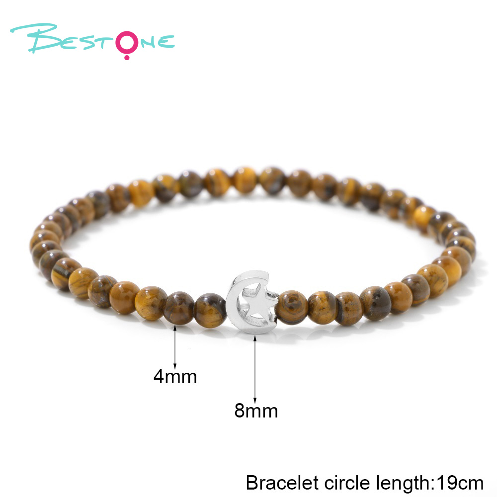 Браслет с декоративными элементами «Звезда и Луна» из бусин 4 мм, на эластичной нити