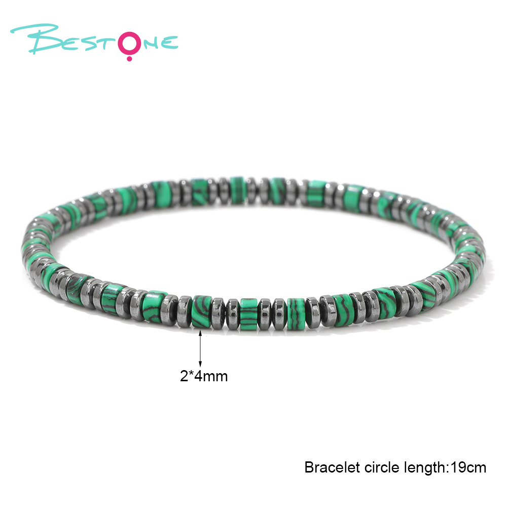 Браслет из плоских бусин с разделителями 2×4 мм и чёрного обсидиана, на эластичной нити