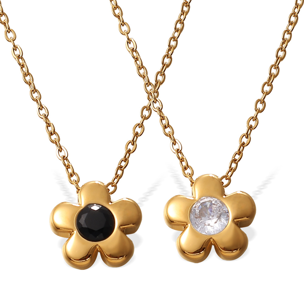 Колье с подвеской “Цветок” из нержавеющей стали под золото с кристаллом – цепочка 45+5 см