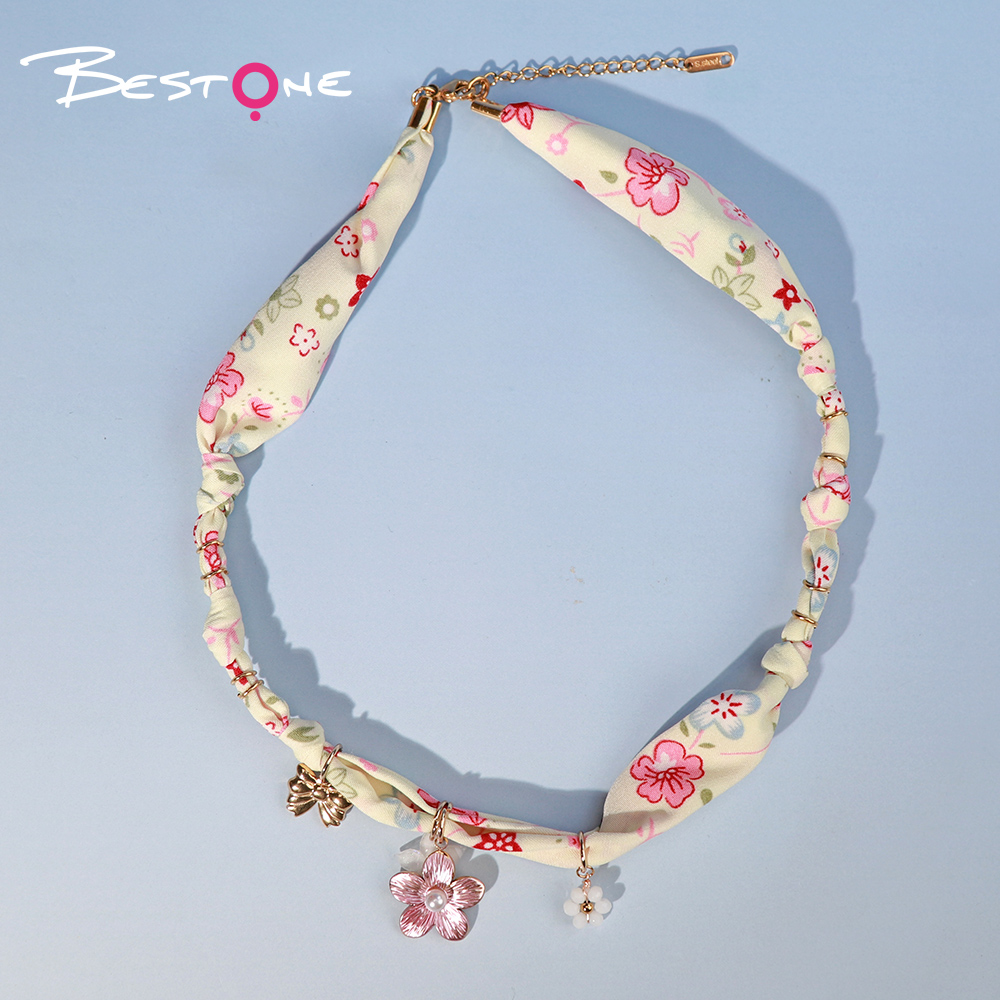 Шарф-ожерелье Морская серия 50 см – украшение с цветочным шарфом и подвеской “жемчужный цветок”, бантик/звезда