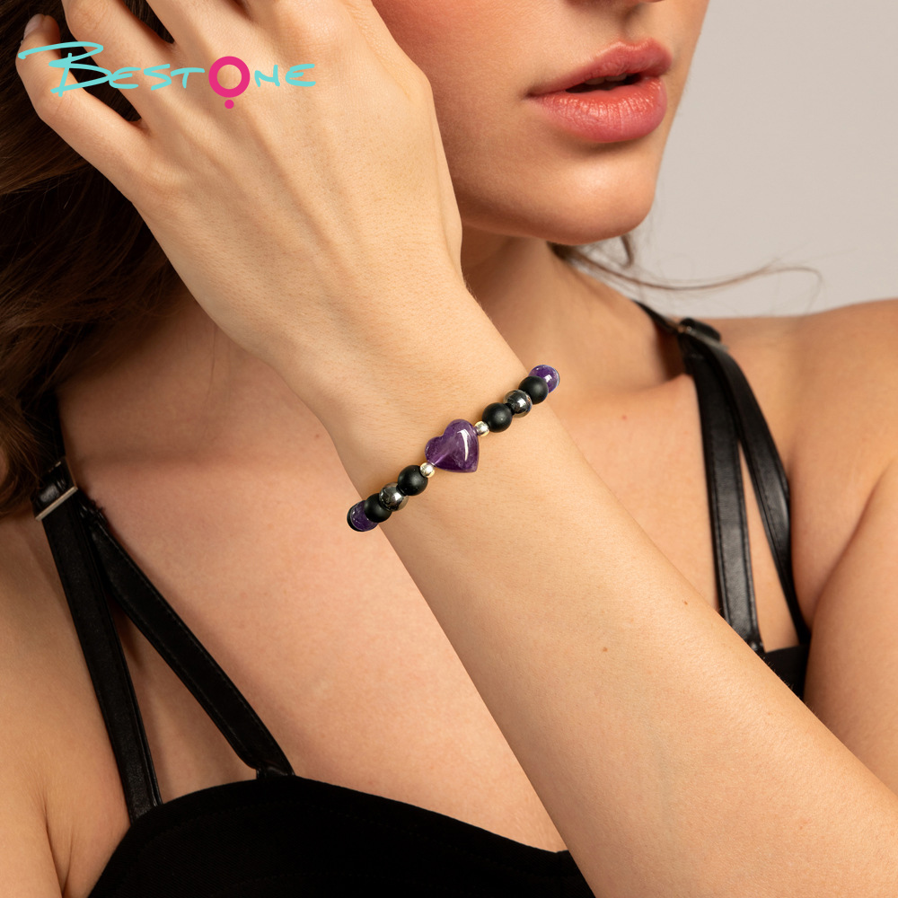 Браслет с сердцем 15 мм из натуральных камней, бусины 8 мм, на эластичной нити