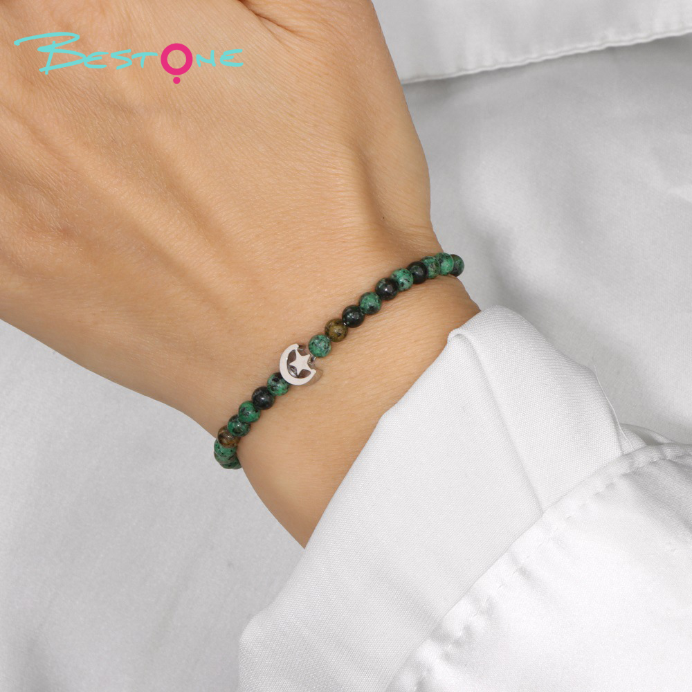 Браслет с декоративными элементами «Звезда и Луна» из бусин 4 мм, на эластичной нити