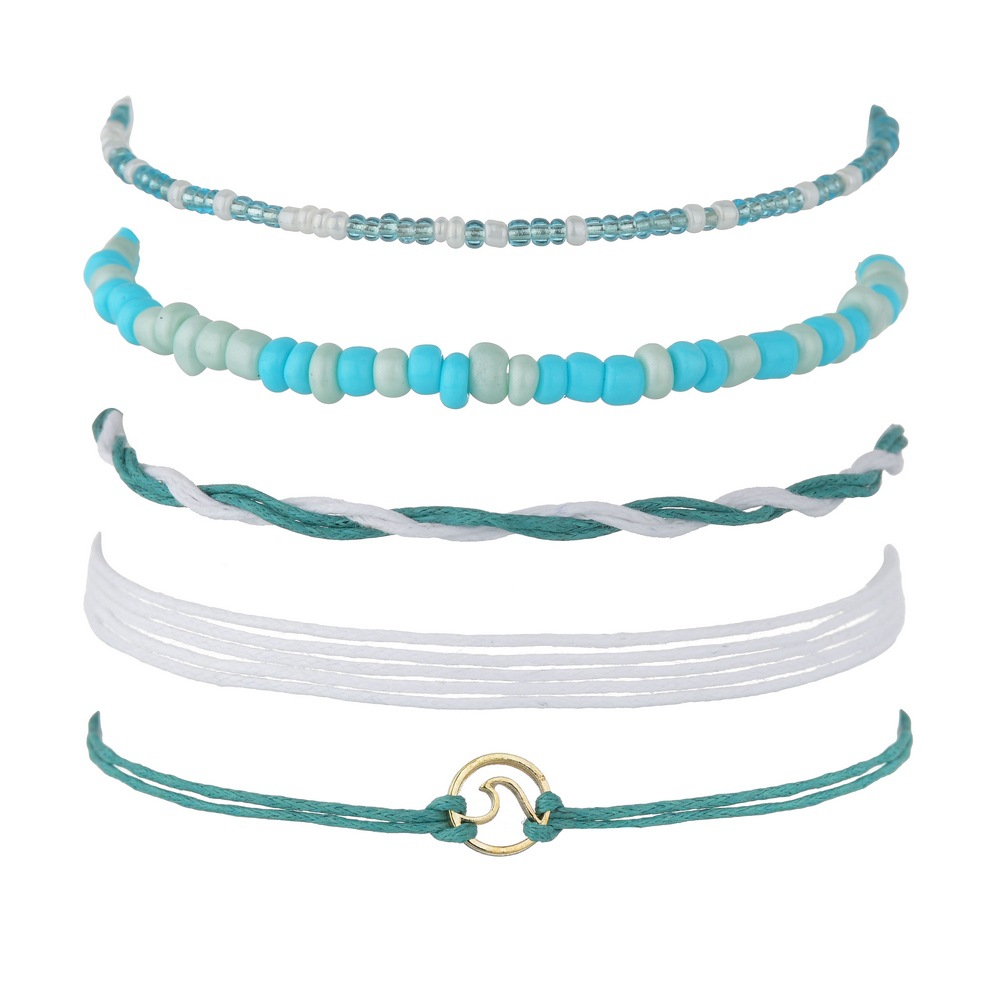 Бохо набор анклетов с бирюзовыми бусинами для женщин – Ручная работа, регулируемые браслеты на ногу (5 шт.)