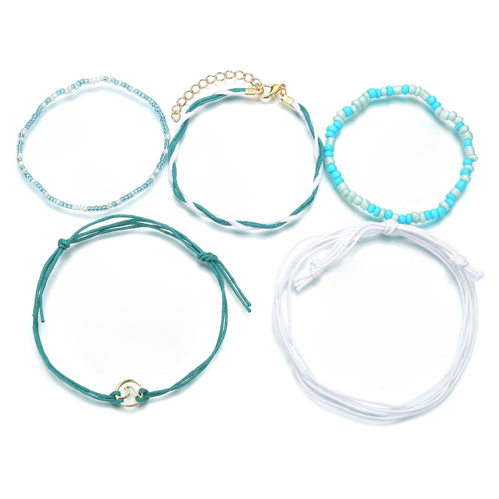 Бохо набор анклетов с бирюзовыми бусинами для женщин – Ручная работа, регулируемые браслеты на ногу (5 шт.)