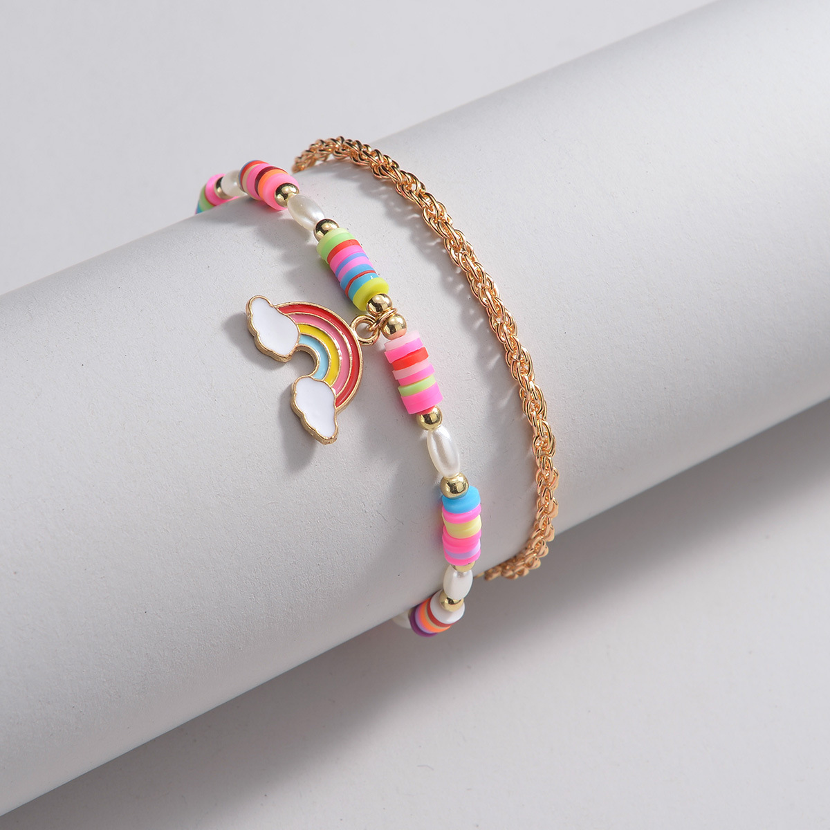 Многослойный браслет на ногу в стиле бохо с бусинами и подвеской «Радуга», летнее пляжное украшение