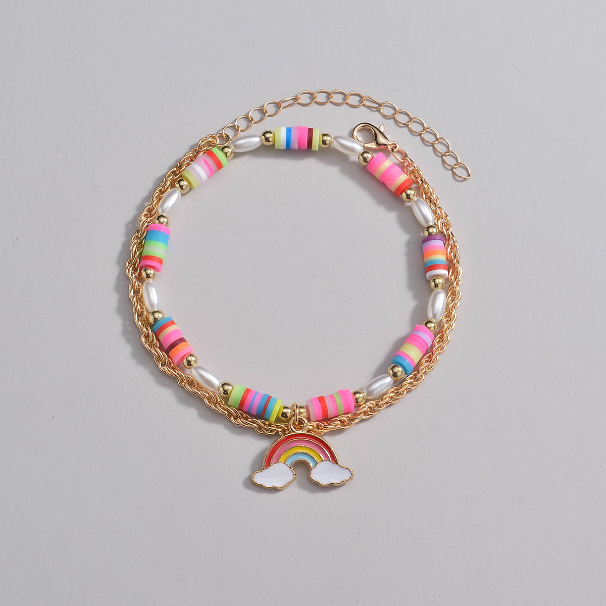 Многослойный браслет на ногу в стиле бохо с бусинами и подвеской «Радуга», летнее пляжное украшение