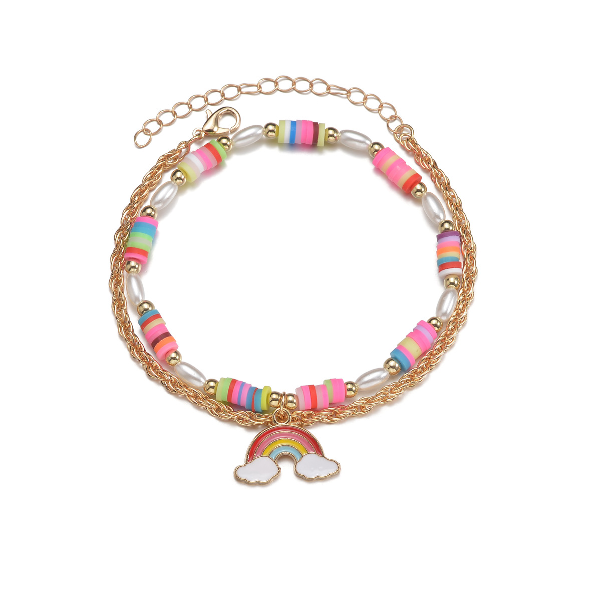 Многослойный браслет на ногу в стиле бохо с бусинами и подвеской «Радуга», летнее пляжное украшение