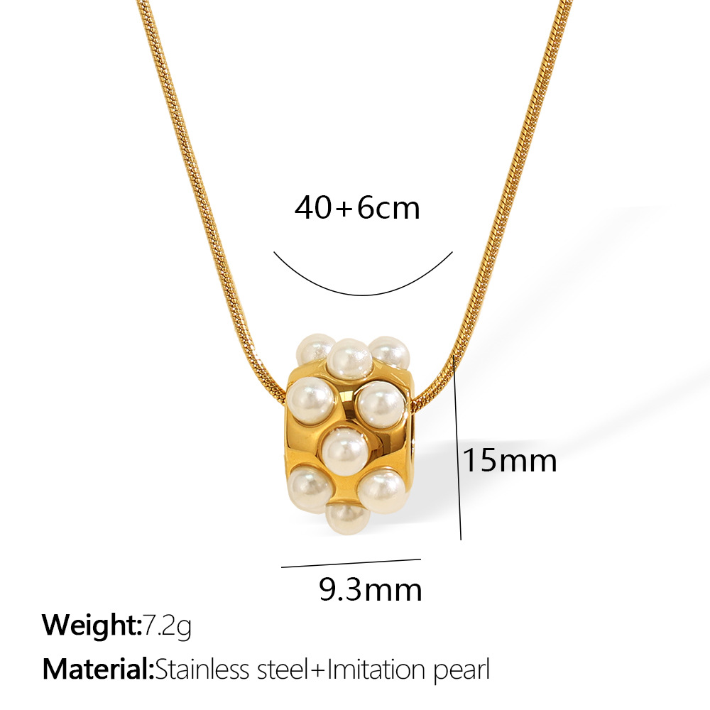 Набор украшений: ожерелье и серьги-кольца с подвеской – нержавеющая сталь под золото, кристаллы/стразы или жемчуг