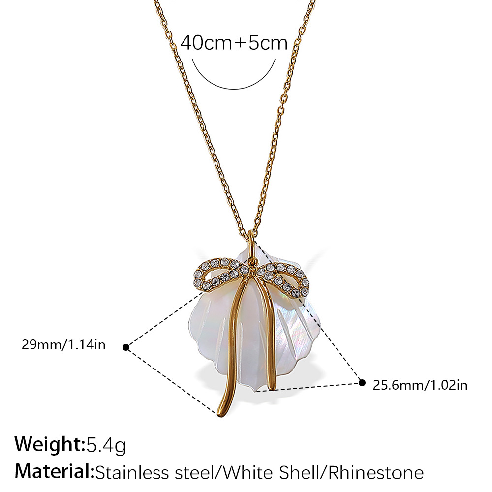 Ожерелье с белой раковиной для женщин, золотистая цепочка из нержавеющей стали 40+5 см, морское украшение со стразами