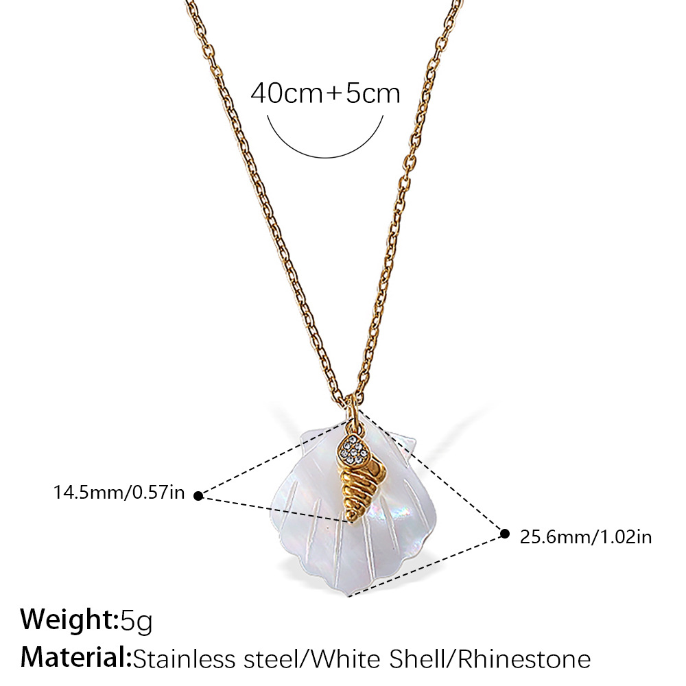 Ожерелье с белой раковиной для женщин, золотистая цепочка из нержавеющей стали 40+5 см, морское украшение со стразами