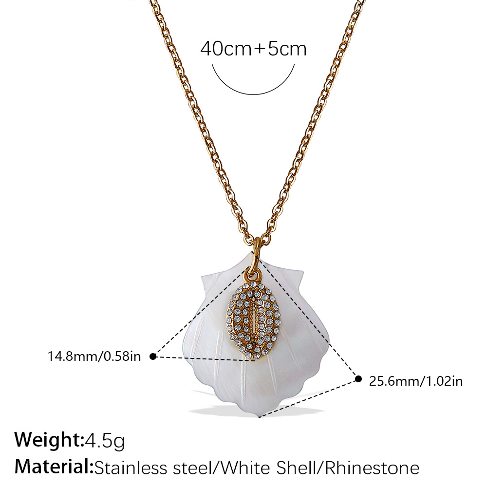 Ожерелье с белой раковиной для женщин, золотистая цепочка из нержавеющей стали 40+5 см, морское украшение со стразами