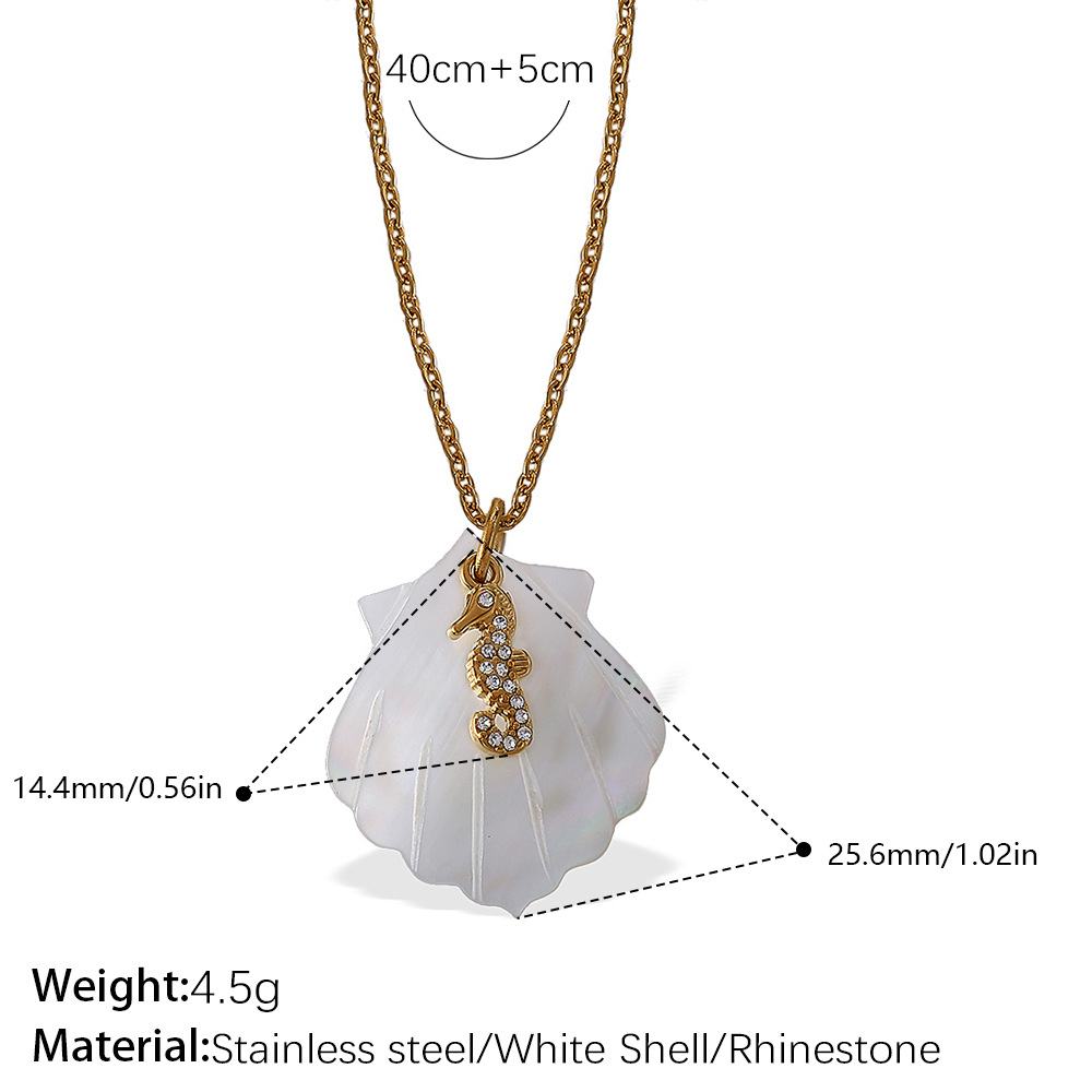 Ожерелье с белой раковиной для женщин, золотистая цепочка из нержавеющей стали 40+5 см, морское украшение со стразами
