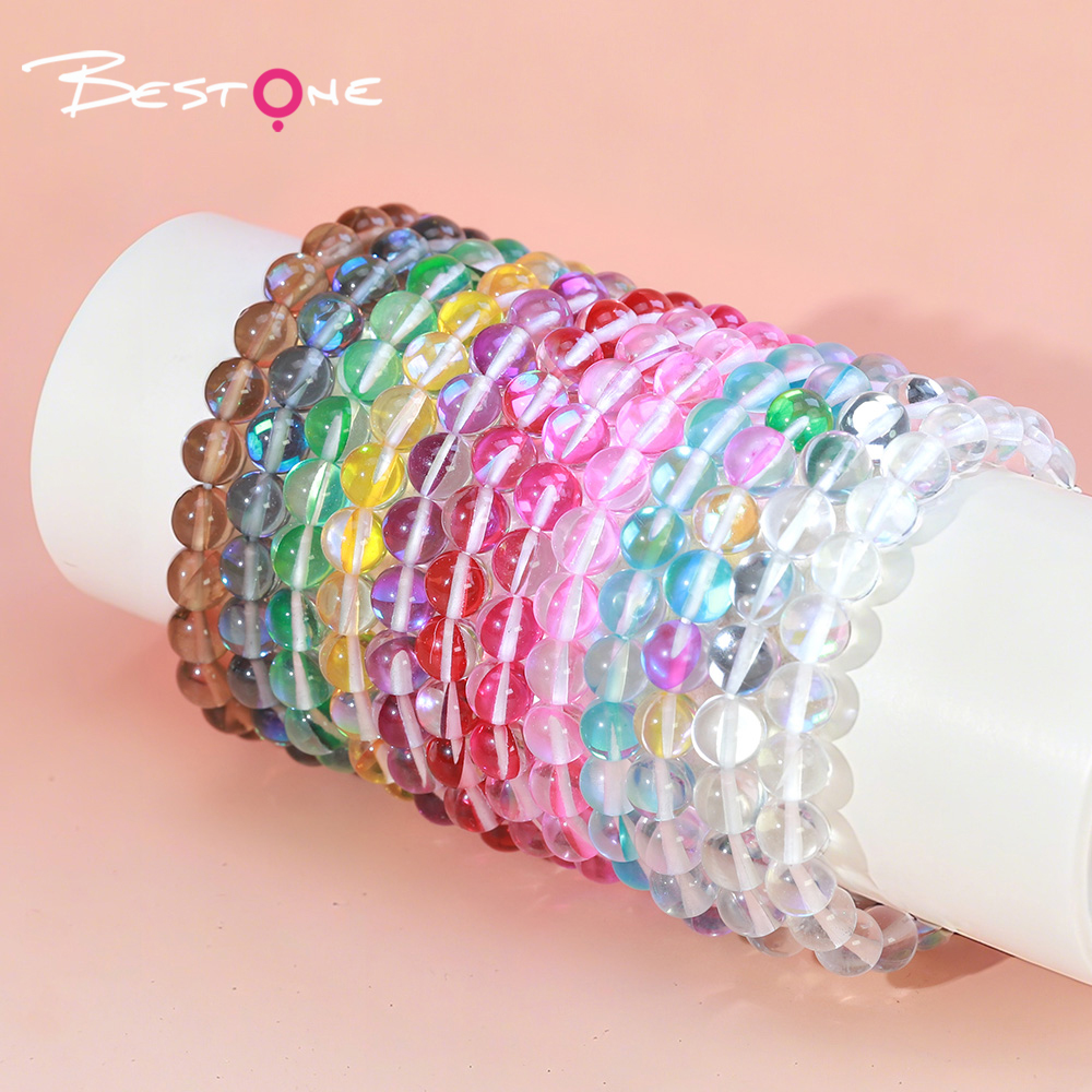Браслет из стеклянных бусин 8 мм, прозрачные и блестящие, в смешанных цветах – модное украшение для женщин, 12 цветов