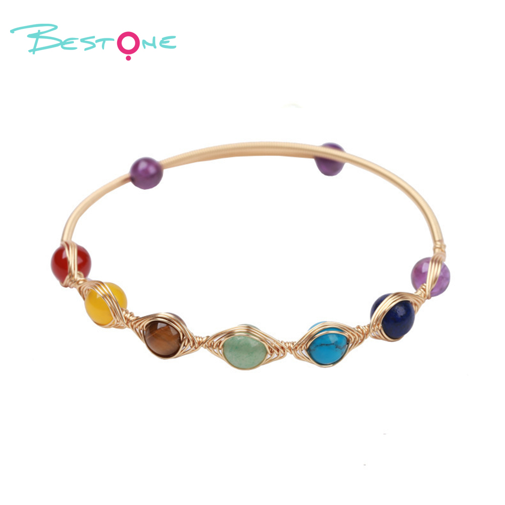 Браслеты из натуральных камней с металлической проволокой и пружинным дизайном оптом