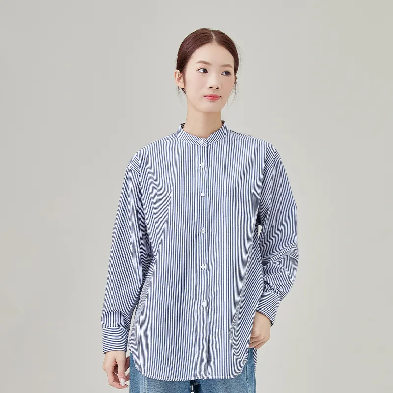 Женская блузка из полиэстера и хлопка в полоску