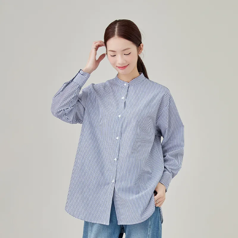 Женская блузка из полиэстера и хлопка в полоску