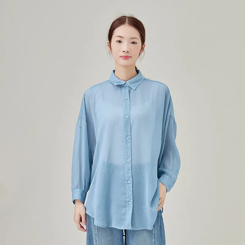 Женская блузка с длинным рукавом, ткань креп, окрашенная