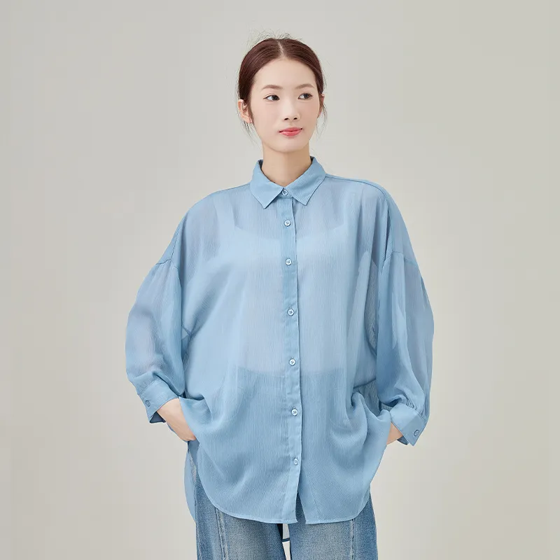 Женская блузка с длинным рукавом, ткань креп, окрашенная