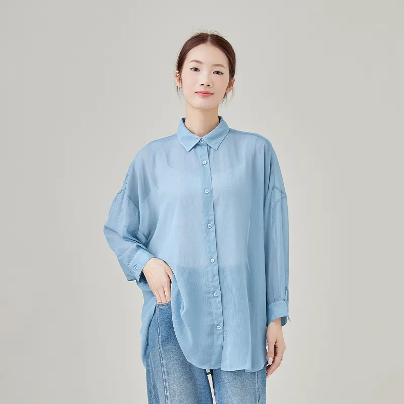 Женская блузка с длинным рукавом, ткань креп, окрашенная