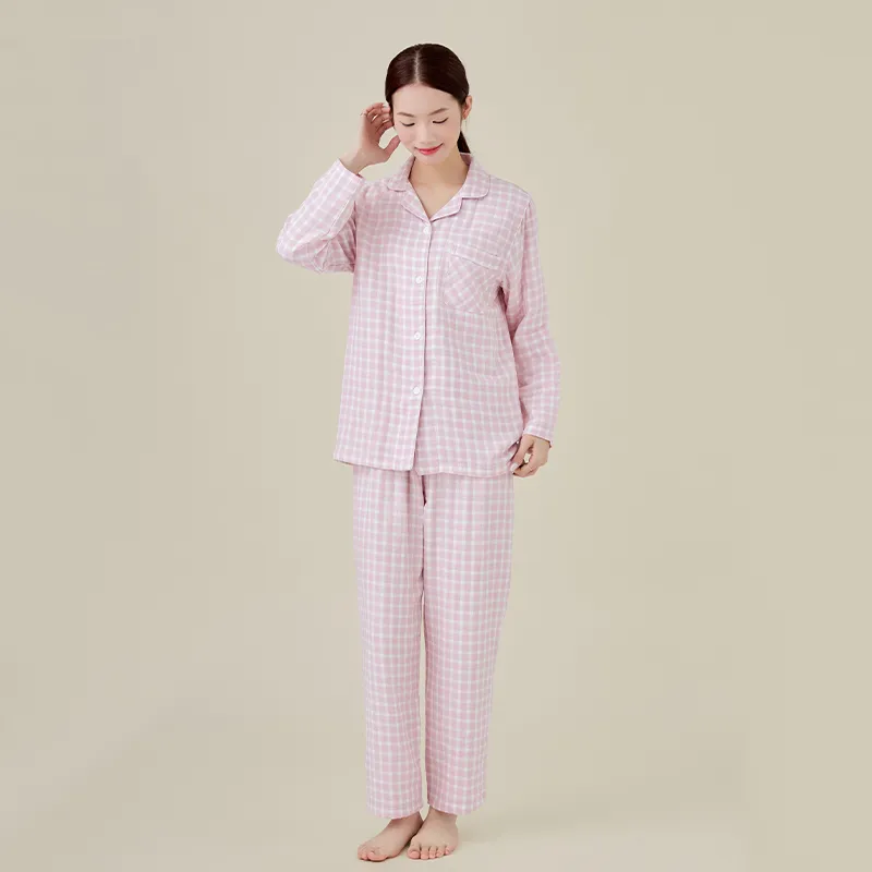 Женская пижама, 100% хлопок, двухслойная марлевая ткань, окрашенная в пряже