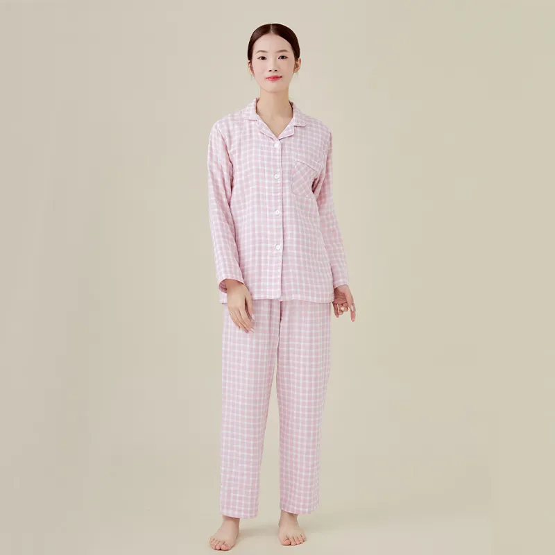 Женская пижама, 100% хлопок, двухслойная марлевая ткань, окрашенная в пряже