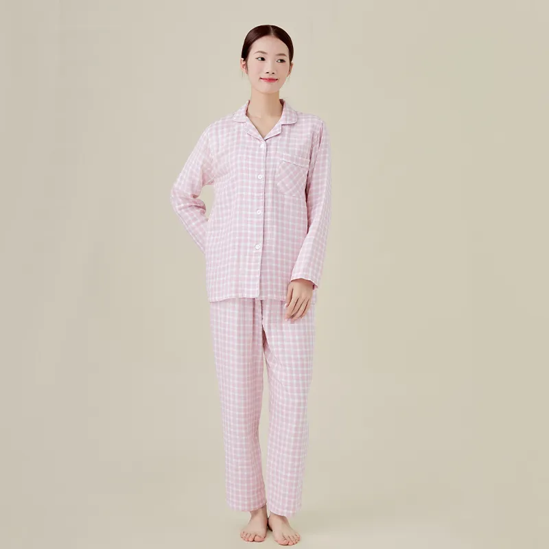 Женская пижама, 100% хлопок, двухслойная марлевая ткань, окрашенная в пряже