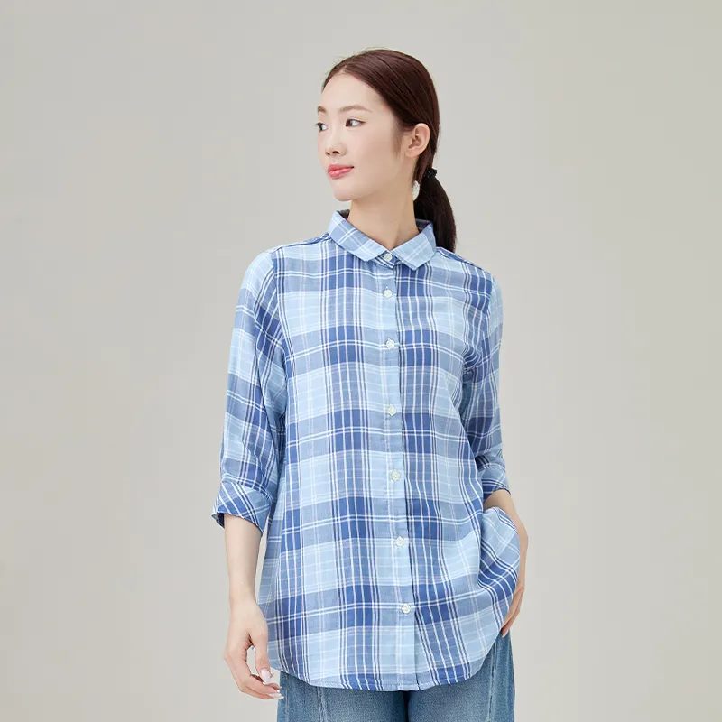 Женская рубашка из 100% хлопка, двухслойная марлевая ткань, окрашенная в пряже