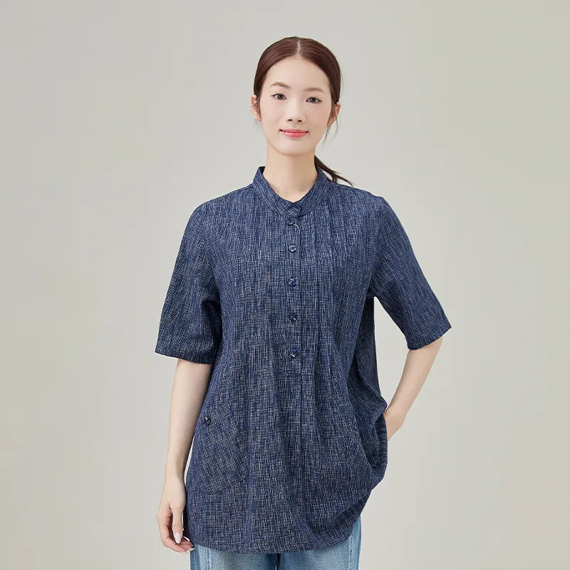 Женская рубашка из 100% хлопка, креп, окрашенный в пряже