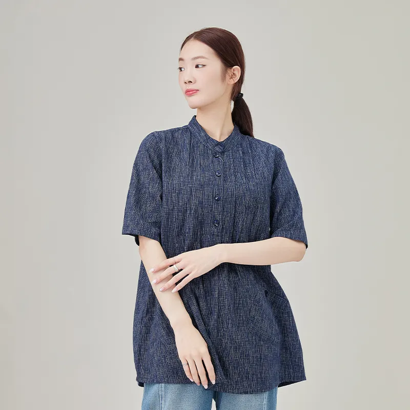 Женская рубашка из 100% хлопка, креп, окрашенный в пряже