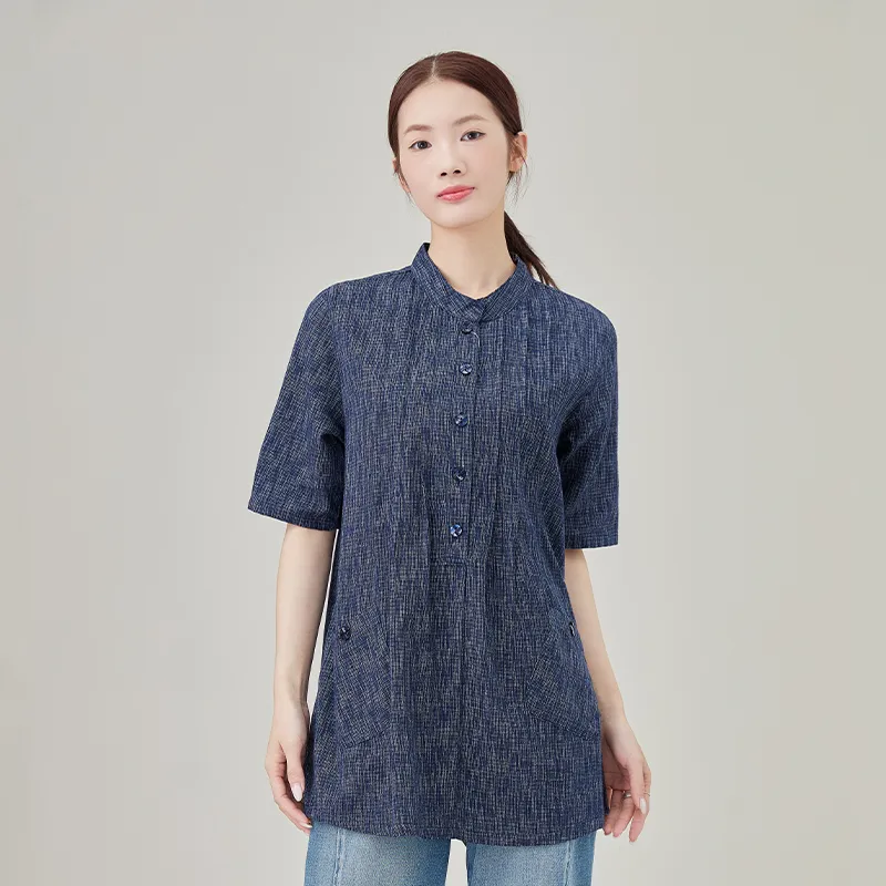 Женская рубашка из 100% хлопка, креп, окрашенный в пряже