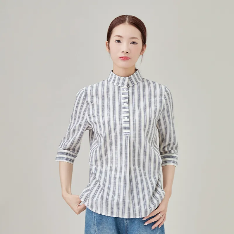 Женская рубашка из 100% хлопка, окрашенная в пряже, в полоску