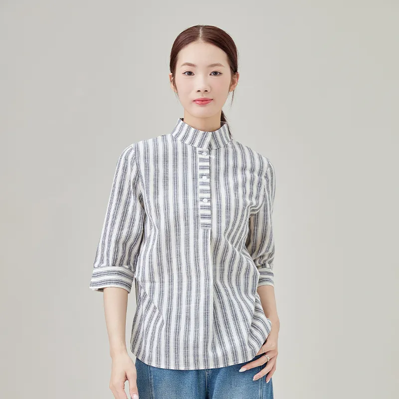 Женская рубашка из 100% хлопка, окрашенная в пряже, в полоску
