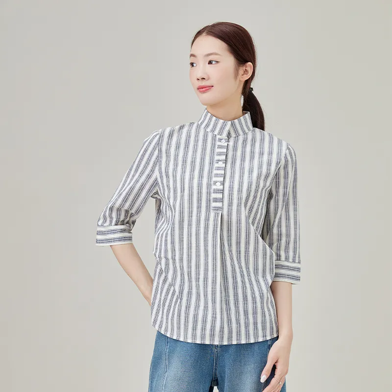 Женская рубашка из 100% хлопка, окрашенная в пряже, в полоску