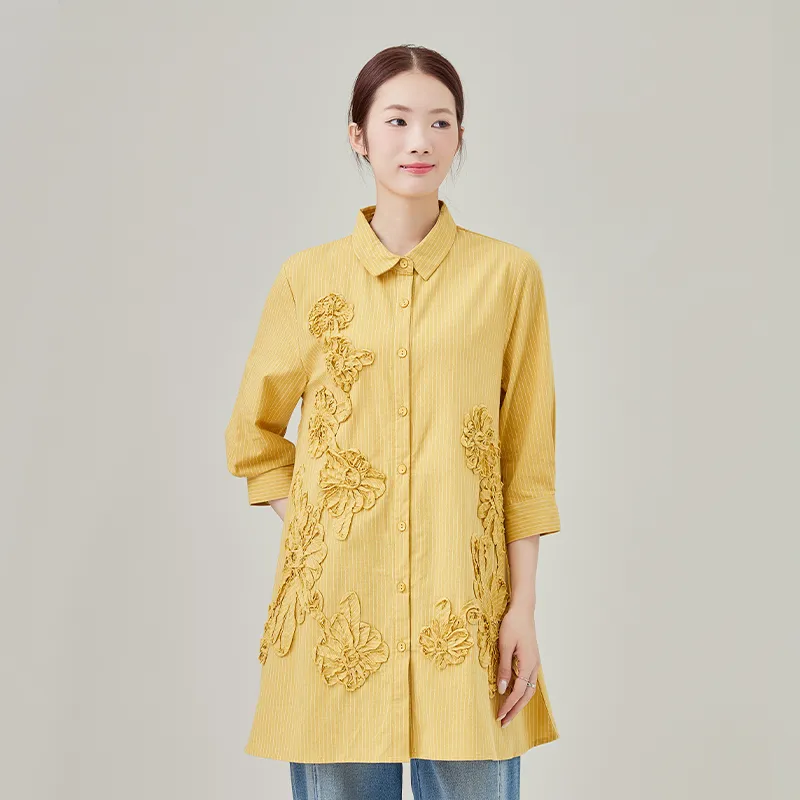 Женская рубашка из 100% хлопка, окрашенная в пряже, в полоску