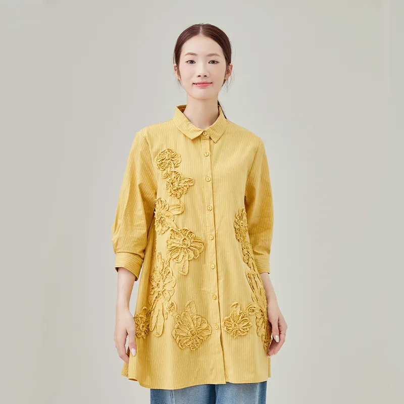 Женская рубашка из 100% хлопка, окрашенная в пряже, в полоску