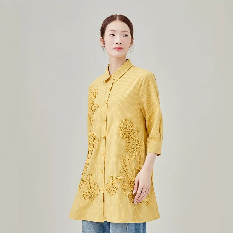 Женская рубашка из 100% хлопка, окрашенная в пряже, в полоску