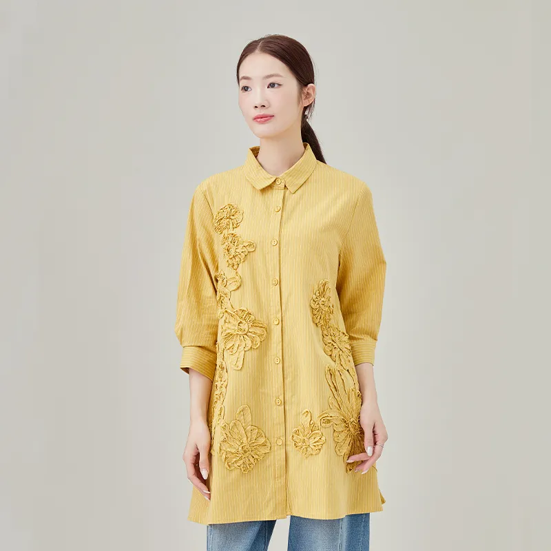 Женская рубашка из 100% хлопка, окрашенная в пряже, в полоску