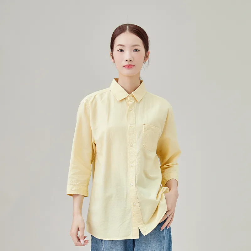 Женская рубашка из льна и хлопка, ткань, окрашенная в пряже, в полоску