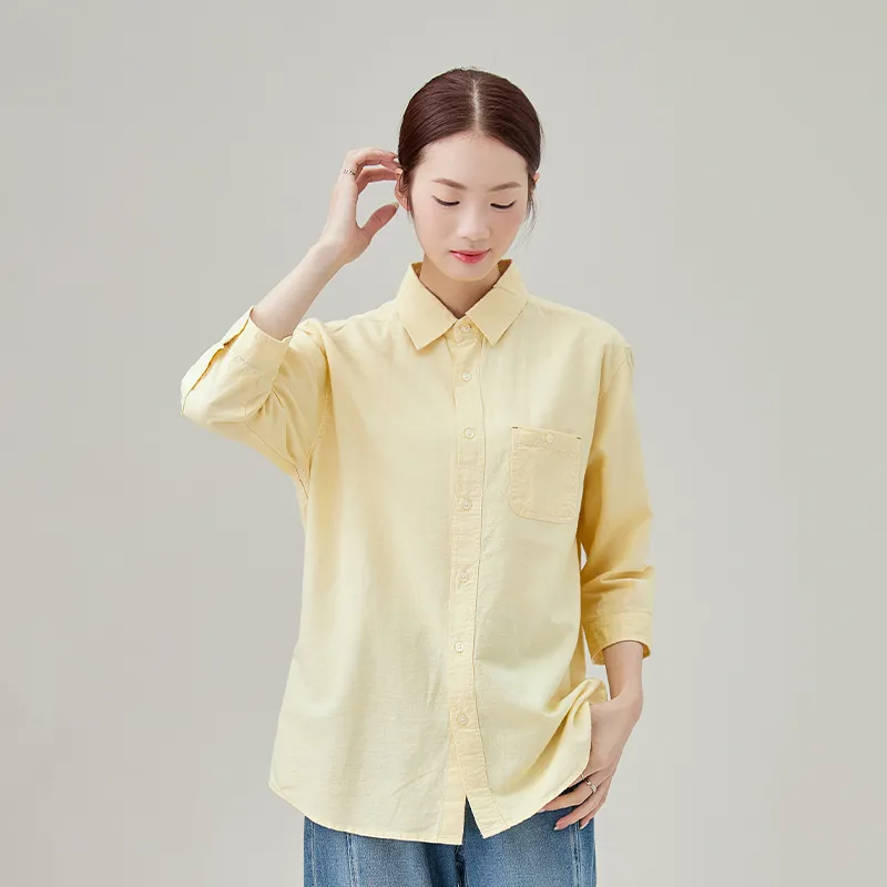 Женская рубашка из льна и хлопка, ткань, окрашенная в пряже, в полоску