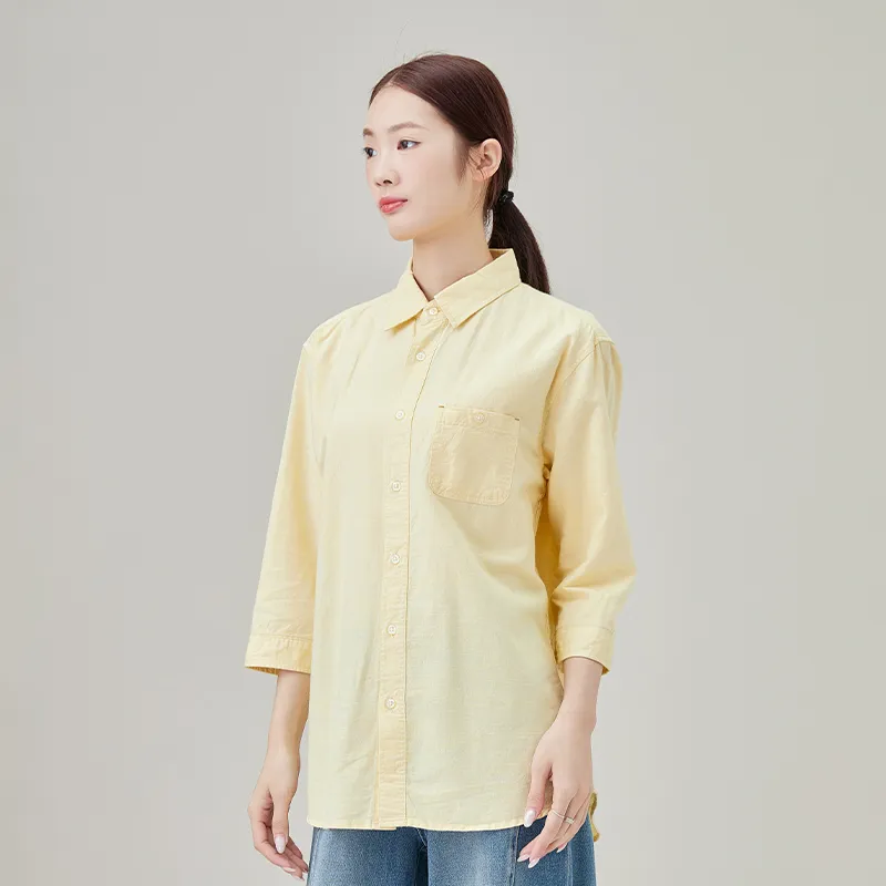 Женская рубашка из льна и хлопка, ткань, окрашенная в пряже, в полоску