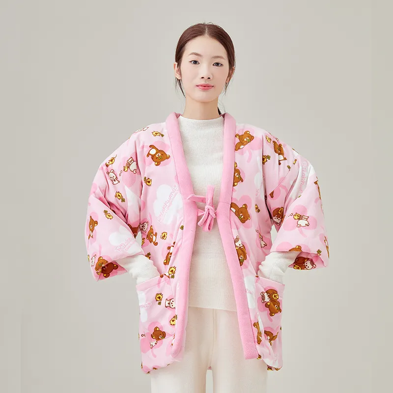 Женское домашнее пальто на хлопковой подкладке, фланель с принтом