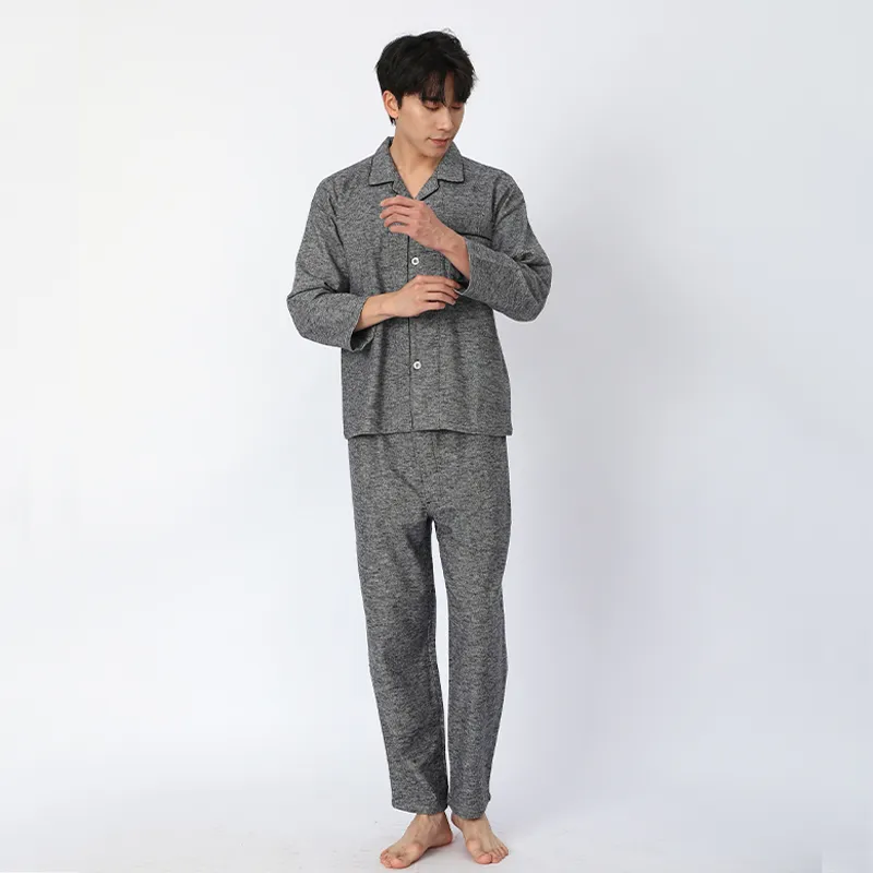 Пижама из хлопка с длинными рукавами, изготовленная из крашеной в пряже хлопковой фланели
